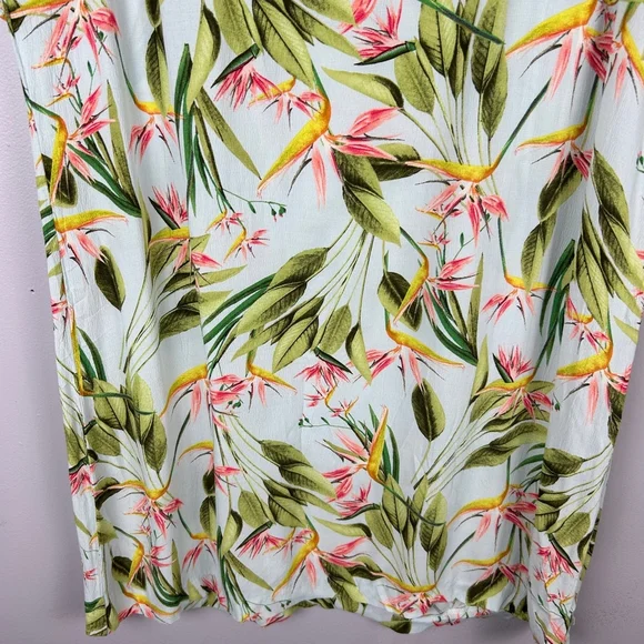 Zara Birds of Paradise Floral Open Back Dress Large Green Pink - Picture 5 of 16
